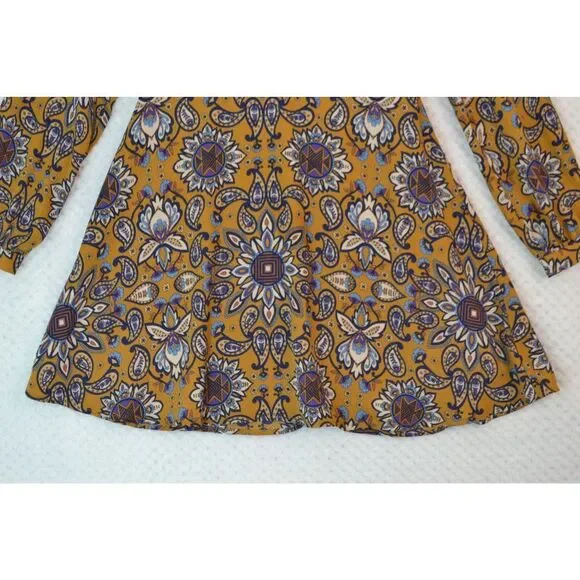 Everly Anthro Women's Small Gold Fit & Flare Long Sleeve Paisley Print Dress - Picture 3 of 16